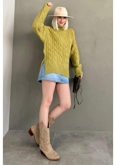 Madmext Yeşil Boğazlı Triko Kazak Mg2376 Yeşil