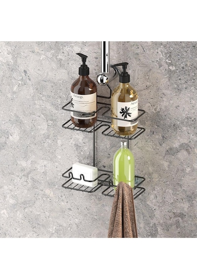 Tekno Tel Bk-067 Asmalı 2 Katlı Düz Banyo Duş Rafı Siyah