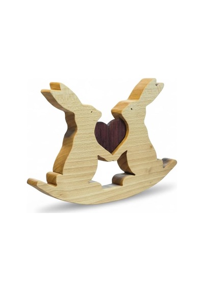 Simdale Wood İsimli Birleşen Kalpler İkili Tavşan Biblo - Puzzle Tasarım