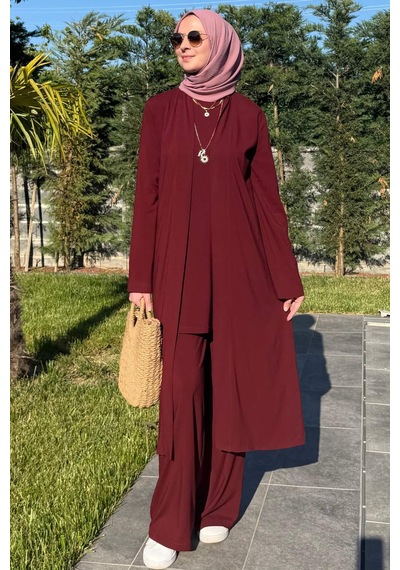 Rabia Şamlı Yaren Üçlü Takım Bordo Çok Renkli