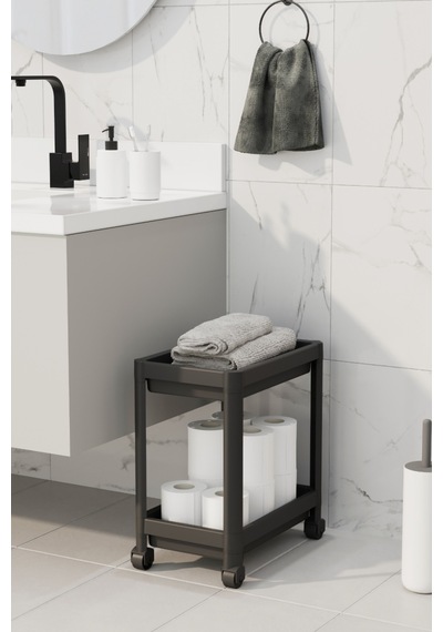 Mithra Life 2 Katlı Tekerlekli Tezgah Altı Siyah Banyo Mutfak Rafı Mıt1121 Siyah