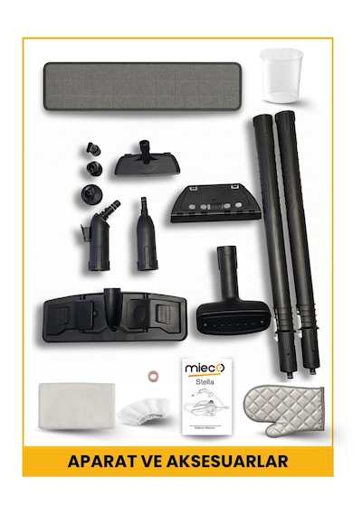 Mieco Stella 2000W Çok Fonksiyonlu Buharlı Temizleyici - Buharlı Temizlik Makinesi +Ütü Başlığı