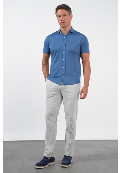 İmza İndigo İtalyan Yaka Kısa Kol Cepsiz Slim Fit Pamuklu Gömlek 1004260158 Koyu İndigo Mavi