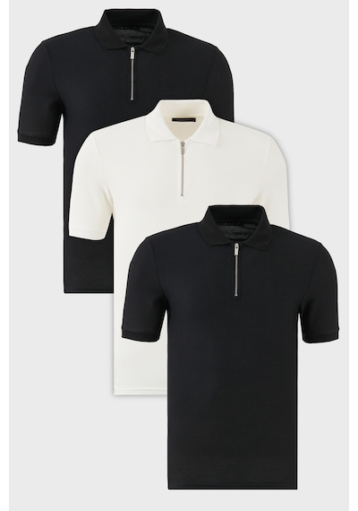 Buratti Pamuklu Regular Fit Yarım Fermuarlı 3'Lü Paket Erkek Polo Yaka T Shirt 5902434S3 Siyah-Siyah-Ekru