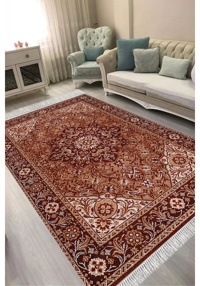 Alanur Kaymaz Yıkanabilir Dijital Baskılı Salon Halısı Trend Saçaklı Otantik E6001 Renkli