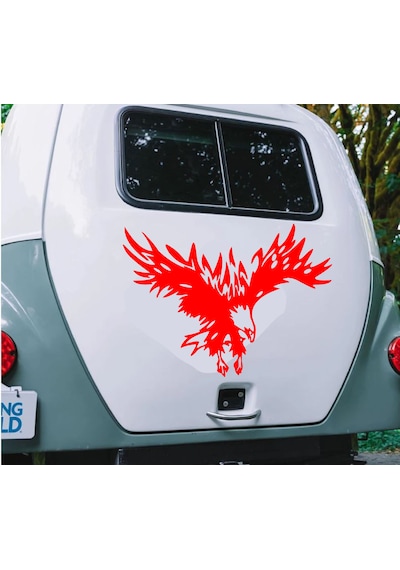 Sticker Dizayn Kartal Sticker - Eagle Beşiktaş Kanatlı Uçan Kartal Sticker - Araba Oto Motosiklet Karavan Cam Sticker - 00321 50X34 Cm