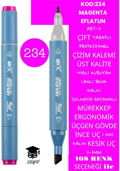 Çift Taraflı Profesyonel Çizim Kalemi Kalıcı Mürekkep Üçgen Gövde İnce Uç 1 Mm Kesik Uç 2-6mm Sketch 234-eflatun