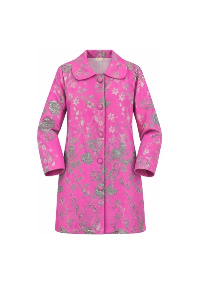 Lila Mare Tekstil İthal Kumaş Özel Tasarım Brokar Ceket Pembe Pembe