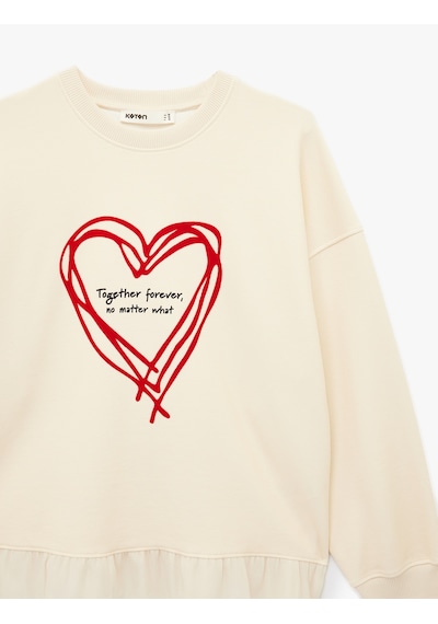 Koton Uzun Kollu Bisiklet Yaka Kalp Baskılı Sweatshirt Ekru 6sak10185ek