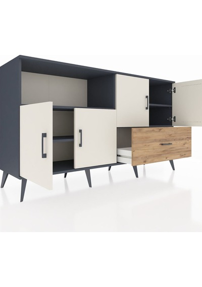 Hyperion Konsol 4 Raflı Tek Çekmeceli 4 Kapaklı 176x44x99 Antrasit-aytaşı/çam Antrasıt/aytası - Antrasıt Hyperion Konsol 4 Raflı Tek Çekmeceli 4 Kapaklı 176x44x99 Antrasit-aytaşı/çam Antrasıt/aytası - Antrasıt