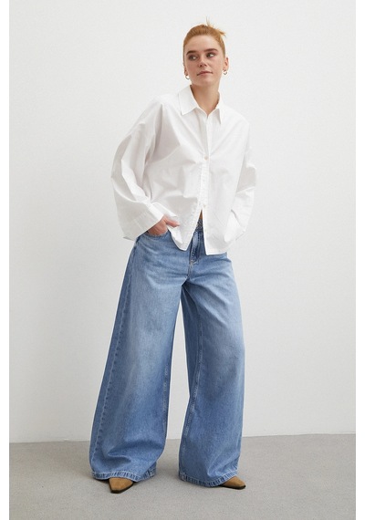 Yüksek Bel Wide Leg Jean Mavi Mavi