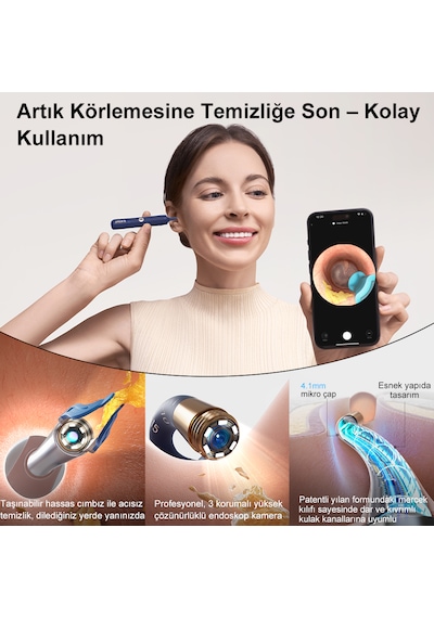 Bebird Earsight Plus Hd Kameralı Akıllı Görsel Kulak Temizleme Cihazı- Mavi