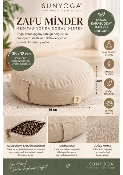 3 Lü Yoga Meditasyon Seti Karabuğday Dolgulu Zafu Minder, Bolster Ve Lavantalı Göz Yastığı Ekru