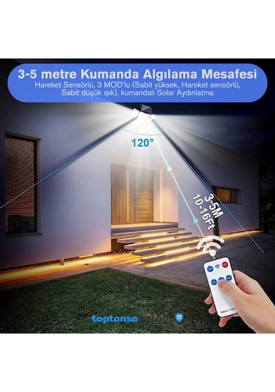 Technosmart Solar Güneş Enerjili 348 Ledli Kumandalı Hareket Sensörlü 3 Modlu Bahçe Aydınlatma Lamba
