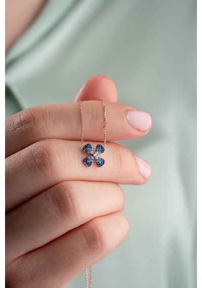 925 Ayar Gümüş Renk Geçişli Minimal Şans Yonca Kolye Rose Gold
