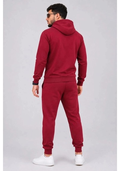 Freedom Storee Erkek İki İplik Kapüşonlu Kanguru Cepli Sweatshirt Jogger Pantolon Alt Üst Eşofman Takımı -bordo Çok Renkli