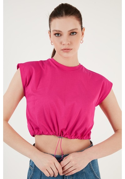 Lela Bisiklet Yaka % 100 Pamuk Crop Bayan T Shirt 5865587 Fuşya