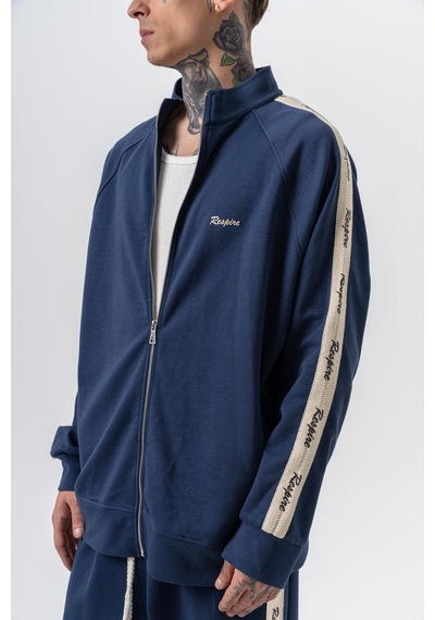 Erkek Respire Şerit Detaylı Dik Yaka Doubleface Zip Oversize Sweatshirt Lacivert