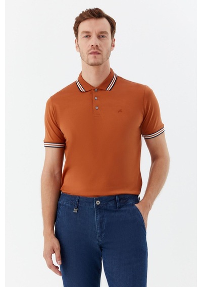 Düğmeli Polo Yaka Erkek T-shirt Kiremit