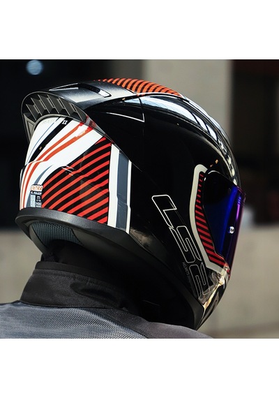 Mavi Cam + Ls2 Rapid 2 Race Extra Kask Beyaz - Kırmızı
