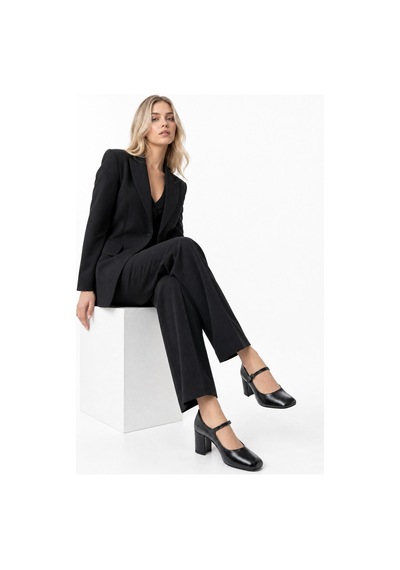 Luvi Shoes Nıcho Siyah Kırışık Rugan Kadın Kalın Topuklu Ayakkabı
