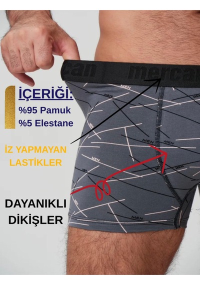 Mercan Boxer Piramit-geyik-men Desenli 3'lü Paket, Yüksek Kalite Çok Renkli