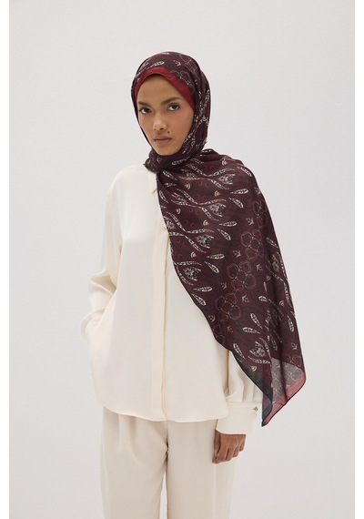 Mirsoy Scarf Rüya Pamuk Etnik Desen Şal Bordo
