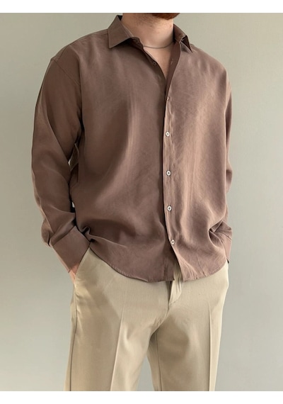 Relaxed Fit Hafif Rahat Modal Kumaş Gömlek Kahverengi