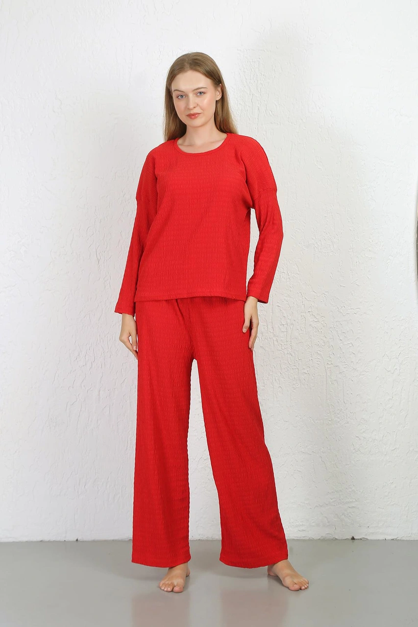 Akbeniz Kadın Bürümcük Kumaş Pijama Takım Kırmızı 4233 Kırmızı