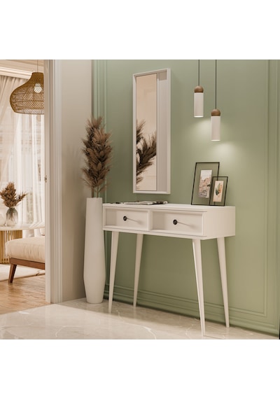 6020 Luna Ahşap Ayaklı Mdf Profil Çerçeveli Aynalı Beyaz