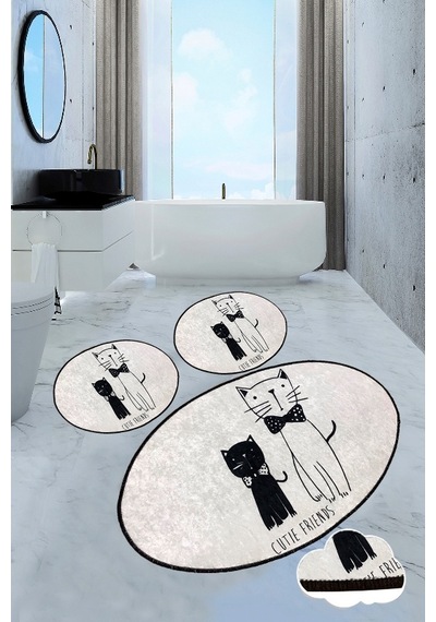 Little Cats Djt 3 Lü Set Banyo Halısı Paspas Klozet Takımı Krem