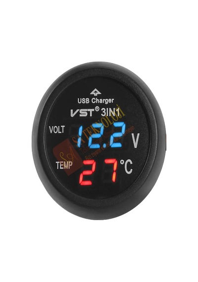 Araç Voltmetre 3in1 Mavi-kırmızı