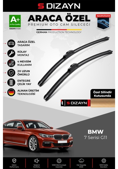 S-dizayn Bmw 7 Serisi G11 Ön Cam Silecek Seti 2015-2022 Premium Araca Özel 65-48 Cm A+ Kalite