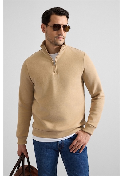 Süvari Bej Regular Düz Yarım Balıkçı Yaka Sweatshirt Ssw2013700001-bj3 Bej