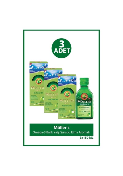 Möller's Balık Yağı Şurubu Elma Aromalı 150 Ml 3 Adet