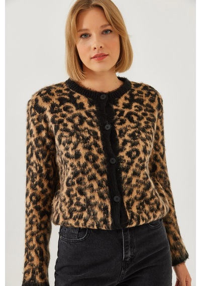 Shade Kadın Leopar Desenli Şardonlu Hırka 241070 60251938 - Siyah-camel