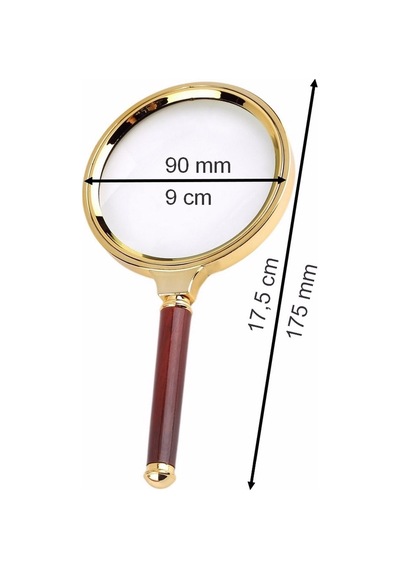 9 Cm Gold Dekoratif El Tipi Büyüteç 10x Büyütme 90mm Cerçeveli Tutma Saplı Okuma Tamir Büyüteçi 17cm