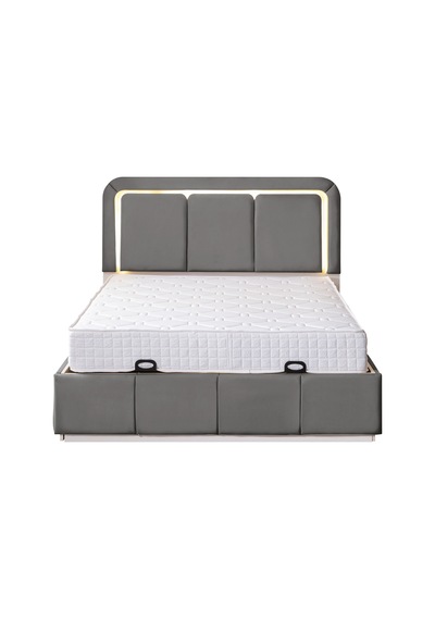 Demonte Baza Seti, Nox Ledli Çift Kişilik Baza Başlık Seti - İkili Set, Gri - 160x200 Cm 160 x 200