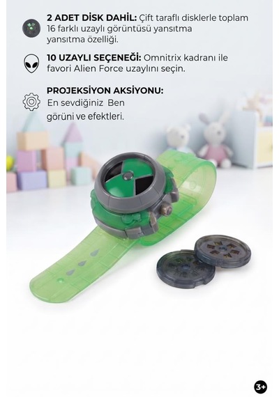 Ben10 Omnitrix Projektör Saat 16 Görüntü Projeksiyonlu Sesli Ayarlanabilir Kayışlı Kol Saati Oyuncak Ben 10