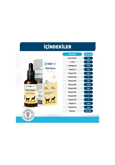 Onevet Multi Vitamin Kedi Ve Köpekler İçin Gelişim Ve Damla 50 Ml