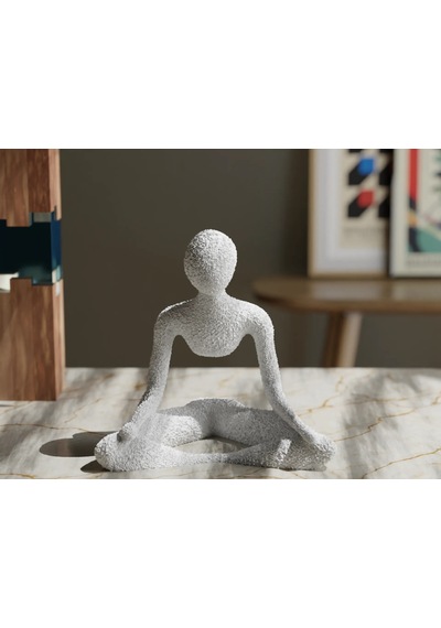 Ev Dekorasyon Yoga Yapan Fiğür Mini Heykelcik Beyaz Renk