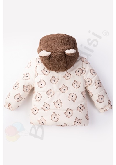 Bebek Vadisi Yeni Ayılı İçi Peluş Kürklü Kapitone Kalın Kapüşonlu Kar Kışlık Şişme Erkek Bebek Mont Çocuk Kaban Bej