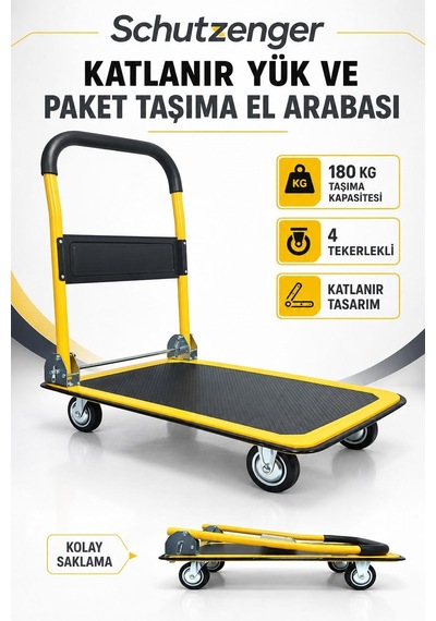 180 Kg Taşıma Kapasiteli Katlanır Yük Ve Paket Taşıma El Arabası 4 Tekerlekli Platformlu Taşıma Arabası