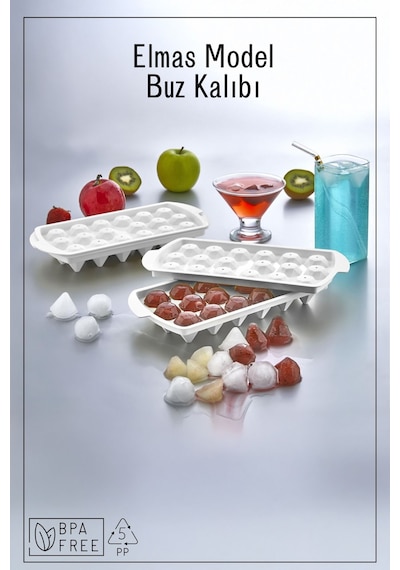 18 Bölmeli Elmas Model Buz Kalıbı - Beyaz Beyaz
