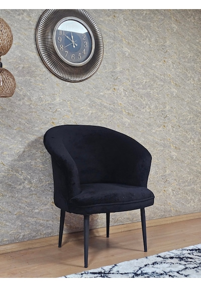 Zafir Tekli Teddy Siyah Boyalı Sivriltme Ayak Çay Seti Koltuk Tekli Berjer , Balkon, Salon, Ofis Siyah