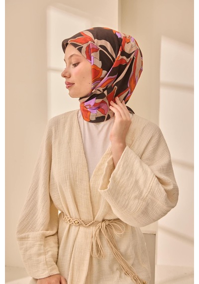 Silk Home Olinda İpek Eşarp 47003-04 Acı Kahve, Kiremit, Turuncu, Gül Kurusu, Vizon