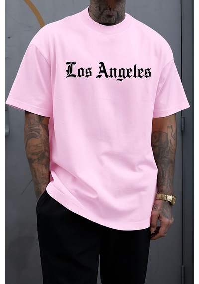 Los Anfgelesbaskılı Unisex Tshırt Q5 Pembe