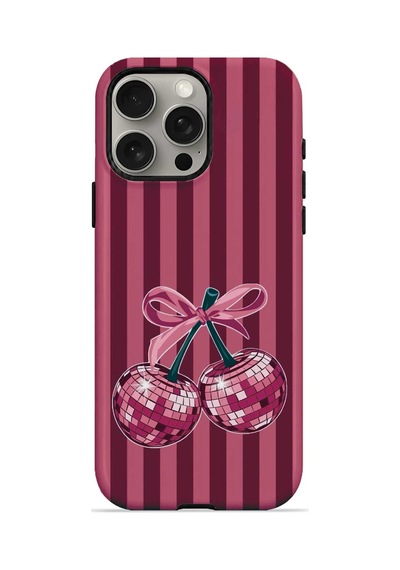 Velvoria Valestra Disco Cherry Stripe Apple iPhone Uyumlu 15 Pro Darbe Korumalı Kılıf Valestra Select - Disco Cherry Stripe