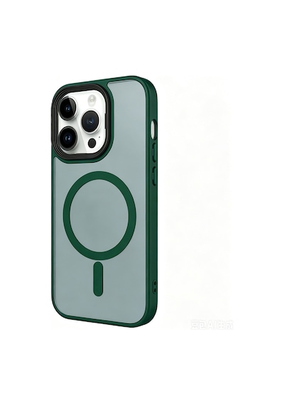 Apple iPhone Uyumlu 13 Pro Max Kılıf Mat Arka Yüzey Wireless Şarj Özellikli Zore Flet M-safe Kapak - Koyu Yeşil