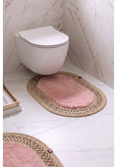 Banyo Paspası Takımı 60x100+40x60 Cm İç Trikot Pembe & Camel